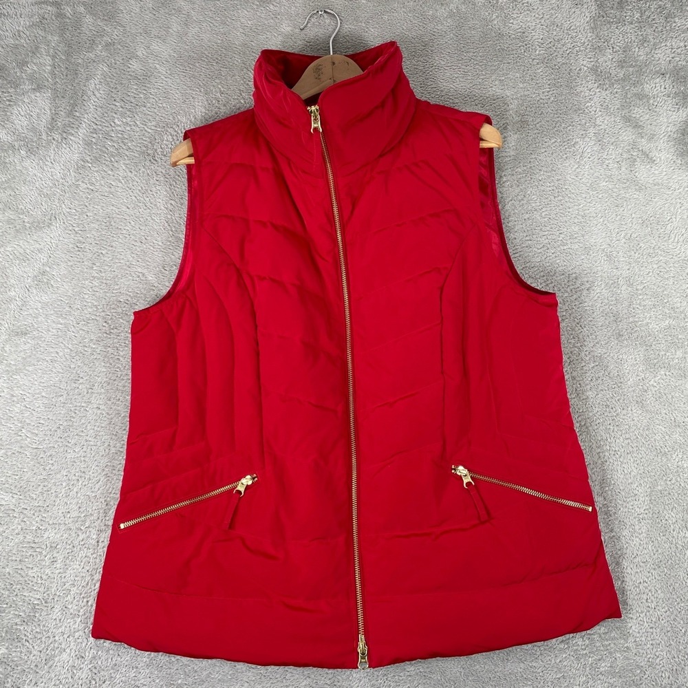 Talbots Puffer Vest Womens Extra Large Red Down Fill Winter Quilted Full Zip
